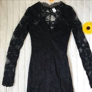 Black Lace Long Sleeve Mini Dress